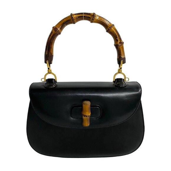 GUCCI Black Leather Bamboo Tote Bag - Picture 1 of 9